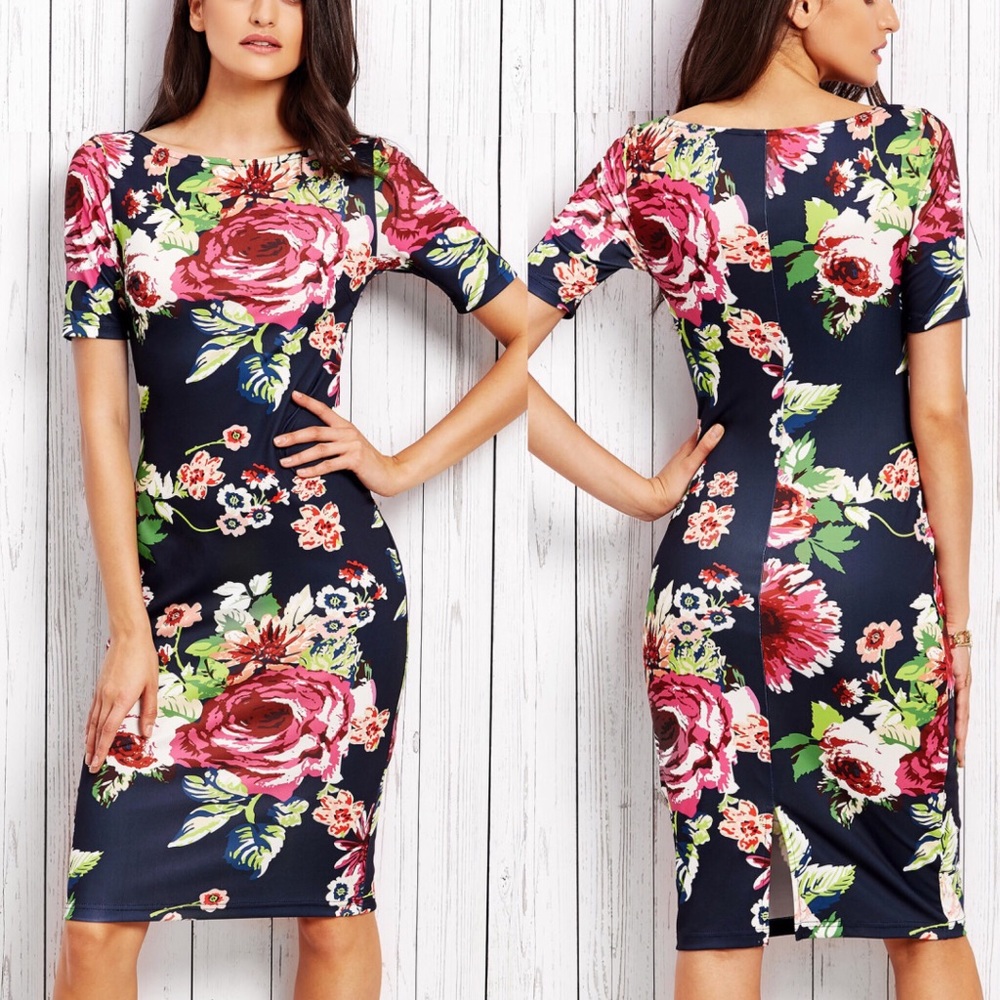 5⭐️🆕HP🏆Navy floral garden pencil dress - Picture 4 of 7